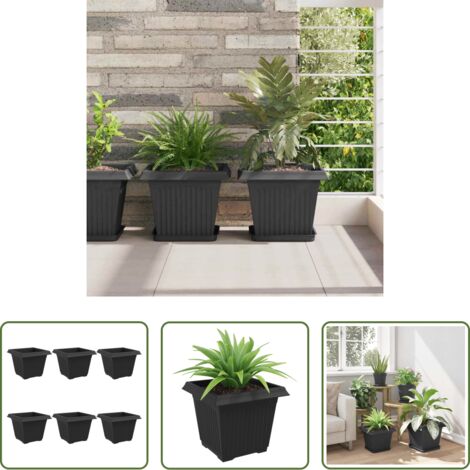 Vaso per piante -  Vaso quadrato per fiori 6 pcs Nero 28,5 x 28,5 x 22 cm Plastica