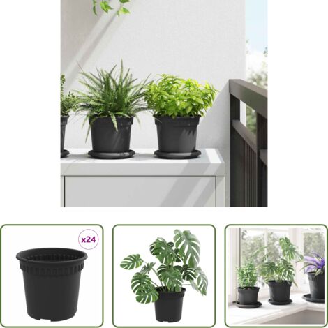 Vaso per piante -  Vaso Rotondo per Fiori 24 pcs Nero Ø 15 x 12 cm Plastica