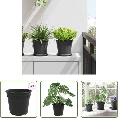 Vaso per piante -  Vaso Rotondo per Fiori 24 pcs Nero Ø 17 x 14 cm Plastica