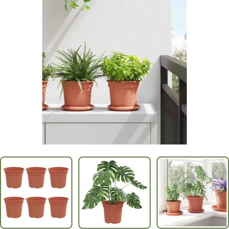 Vaso per piante -  Vaso Rotondo per Fiori 6 pcs Rosso Mattone Ø 15 x 12 cm