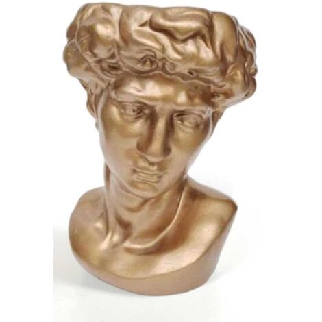 VASO PORTA PIANTE DESIGN TESTA DI UOMO BASE TONDA 19X19X29 CM ORO