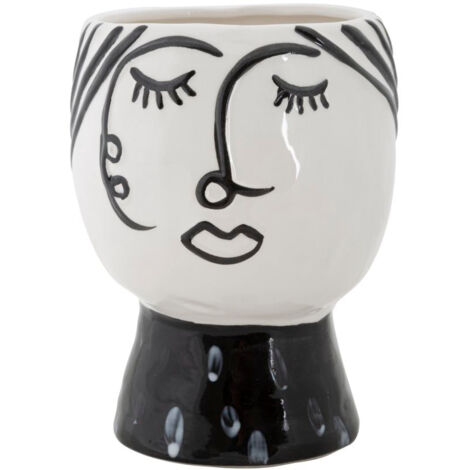 Vaso Pot Face Ø14x18,2 cm in Porcellana Bianco e Nero