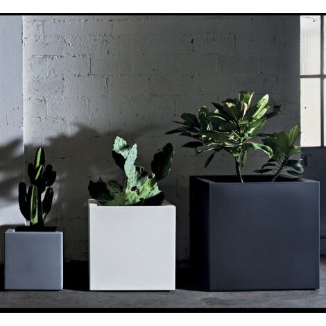 Vaso quadrato Cubo Fenice in resina da 85cm Bianco