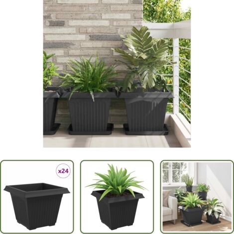 Vaso quadrato - Vaso quadrato per fiori 24 pcs Nero 43 x 43 x 33,5 cm Plastica