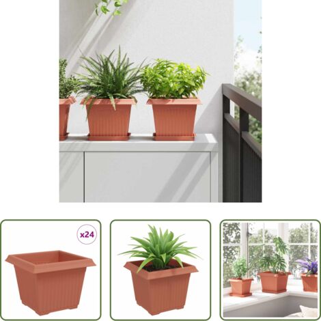 Vaso quadrato -  Vaso quadrato per fiori 24 pcs Rosso Mattone 23 x 23 x 17,5 cm