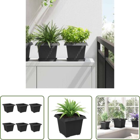 Vaso quadrato - Vaso quadrato per fiori 6 pcs Nero 23 x 23 x 17,5 cm Plastica