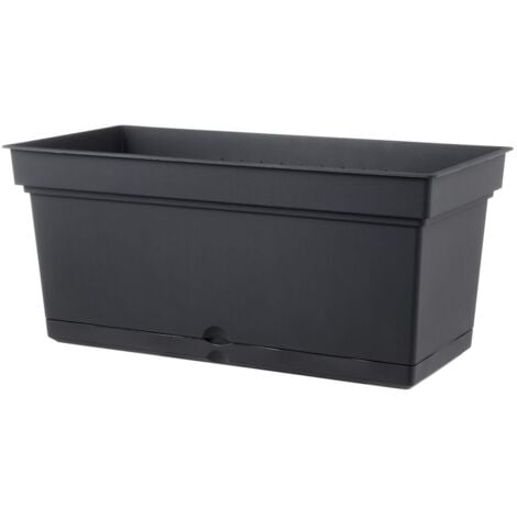 Vaso rettangolare ''Aqua Elements con sottovaso'' in plastica colorati da esterno e giardino per fiori e piante -98 cm / Antracite