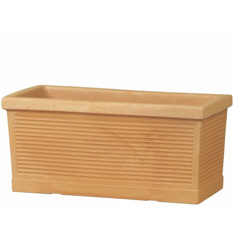 Vaso rettangolare ''Cassetta Millerighe Classic'' in plastica da esterno per fiori e piante. -100 cm / Anticato