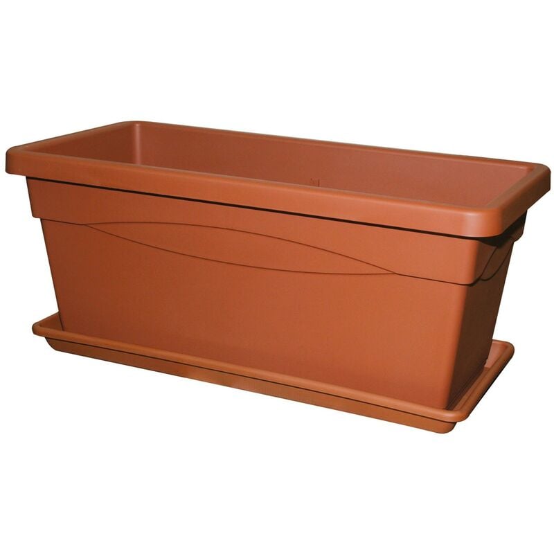 Deroma - Vaso rettangolare in resina color terracotta Salisburgo 60x32xH27 cm