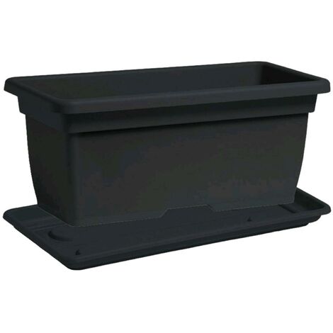 Vaso Rettangolare + Sottovaso in Plastica PPL Colore Antracite 80x40x34H cm 63 Litri (MEGA) 80x40x34H cm Colore Antracite