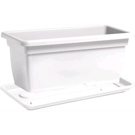 Vaso Rettangolare + Sottovaso in Plastica PPL Colore Bianco 100x45x40H cm 110 Litri (MEGA) 100x45x40H cm Colore Bianco