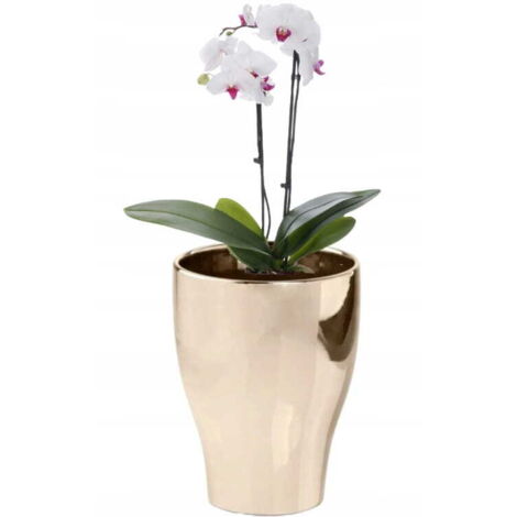 Vaso rotondo in ceramica, oro, 17 cm