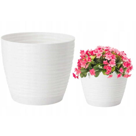 Vaso rotondo in plastica bianca con sottovaso 14,7x13,65cm