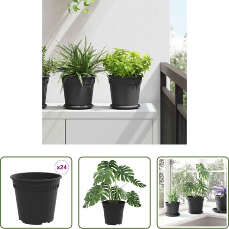 Vaso rotondo -  Vaso Rotondo per Fiori 24 pcs Nero Ø 19 x 16 cm Plastica