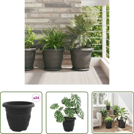 Vaso rotondo - Vaso Rotondo per Fiori 24 pcs Nero Ø 26 x 21.5 cm Plastica