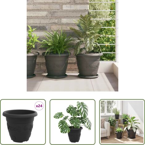 Vaso rotondo - Vaso Rotondo per Fiori 24 pcs Nero Ø 26 x 21.5 cm Plastica
