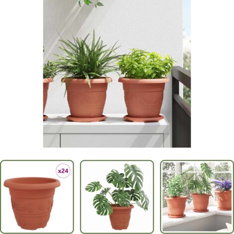Vaso rotondo -  Vaso Rotondo per Fiori 24 pcs Rosso Mattone Ø 26 x 21.5 cm