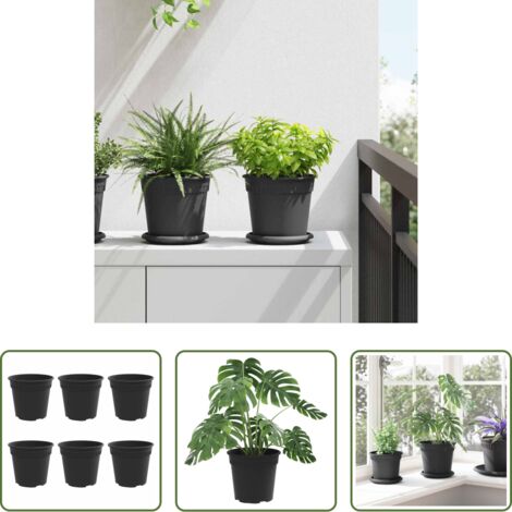 Vaso rotondo -  Vaso Rotondo per Fiori 6 pcs Nero Ø 17 x 14 cm Plastica