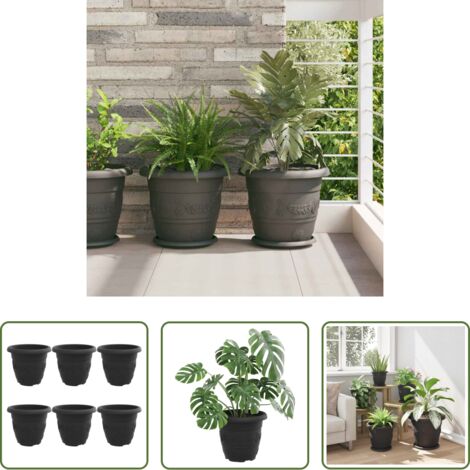 Vaso rotondo - Vaso Rotondo per Fiori 6 pcs Nero Ø 26 x 21.5 cm Plastica