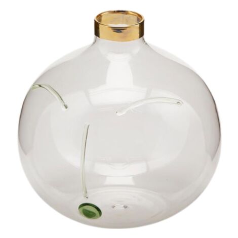 Vaso sferico in vetro "Faccia" con decorazione verde chiaro da Ø 12 cm