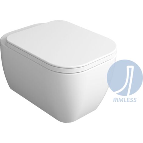 Vaso sospeso bianco lucido henges he18 rimless con fissaggio senza coprivaso