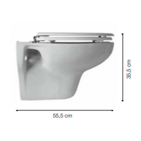 Vaso Sospeso per Disabili - 55x38,5 cm - In Ceramica - Scarico a Parete - con Sedile Coprivaso