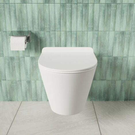 Vaso Sospeso Rimless in Ceramica Bianco Lucido con Copri-wc Soft-close Mod. Rio