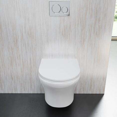 Vaso Sospeso Rimless in Ceramica Bianco Lucido con Sedile Soft-close Mod. Nassau