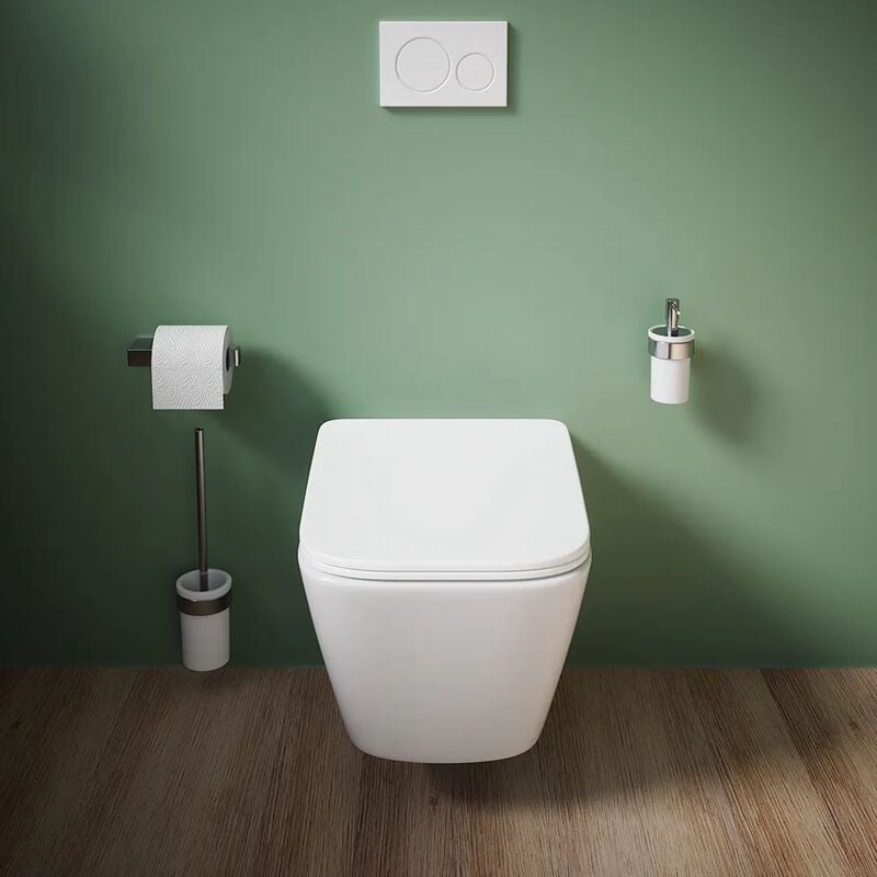 Toilette suspendue sans rebord en céramique blanc mat avec siège à fermeture progressive Mod. Kyoto