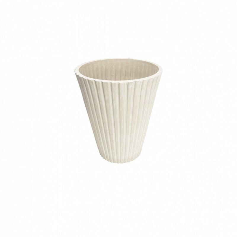 Vaso tondo a righe da esterno giardino in fibra di argilla Caprifoglio - White