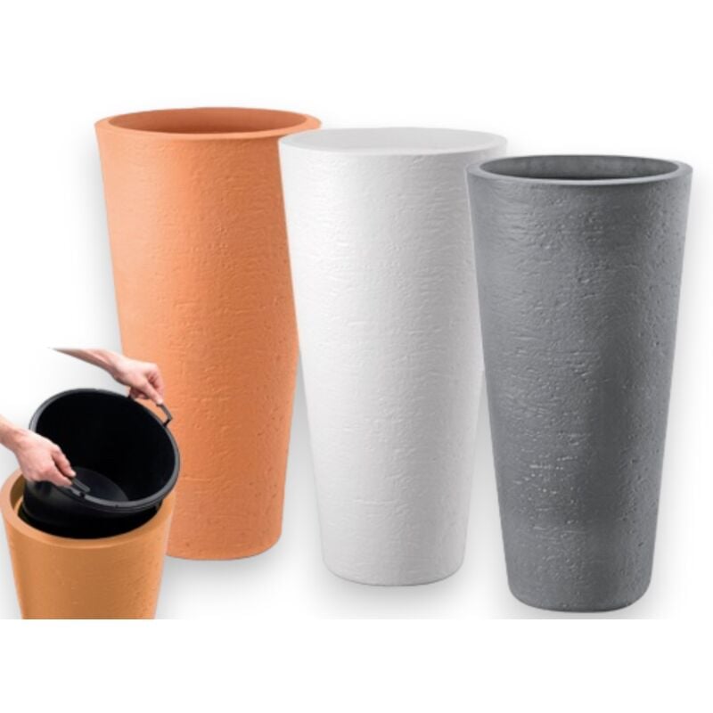 Vaso tondo alto a cono Ø40xH78 cm in resina resistente da esterno con vaschetta estraibile Tirso Plus gdm - Grigio