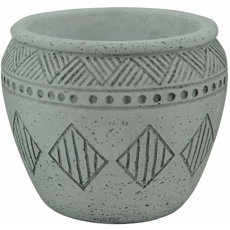 Vaso tondo basso da giardino in fibra di argilla decorata grigio 17x17x15 cm Aquilegia