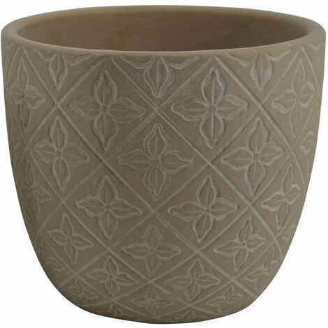 Vaso tondo basso da giardino in fibra di argilla marrone 19x19x17 cm Clematide