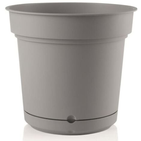 Vaso tondo con sottovaso "Hydral Element" per fiori e piante -28 cm / Fog Grey