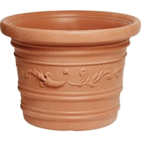 VASO TONDO FESTONATO IN RESINA COLORE TERRACOTTA DOPPIO BORDO DIAMETRO CM. 80