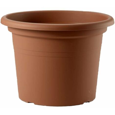 Vaso tondo in plastica Cilindro Basic colorato per giardino piante e fiori -25 cm / Terracotta