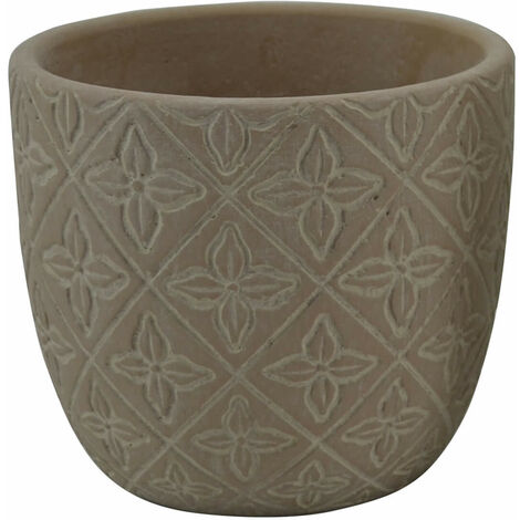 Vaso tondo piccolo da esterno giardino in fibra di argilla decorata marrone Bergenia