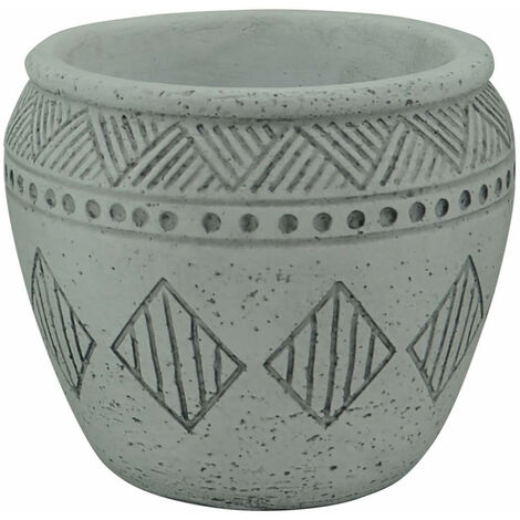 Vaso tondo piccolo da giardino in fibra di argilla decorata 14x14x12 cm Olea