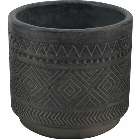 Vaso tondo piccolo da giardino in fibra di argilla decorata nera 13x13x12 cm Camelia