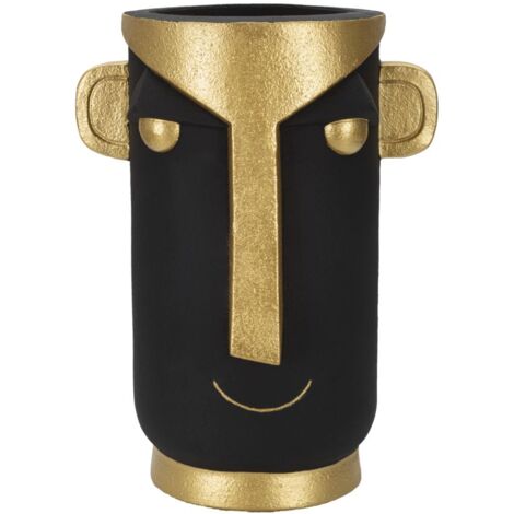 Vaso Tribal 30x40x23,5 cm in Poliresina Nero/Oro