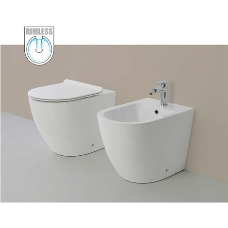 Vaso WC Rimless e Bidet a Terra Filo Muro Linea Q Tondo senza Brida - Formato: WC
