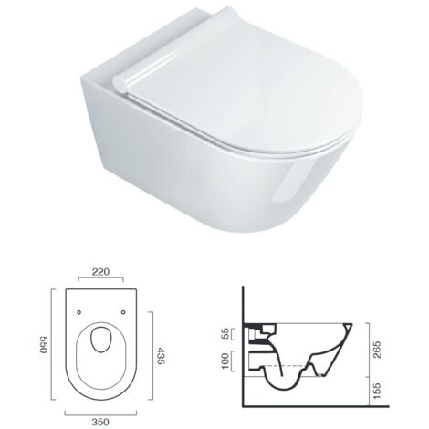 Vaso Wc sospeso Zero 55 newflush (Scarico senza brida). Bianco lucido. 0111550001