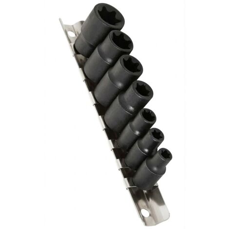 Vasos de impacto TORX hembra 1/4 y 3/8 E6, E7, E8, E10, E12, E14, E16, 7 piezas