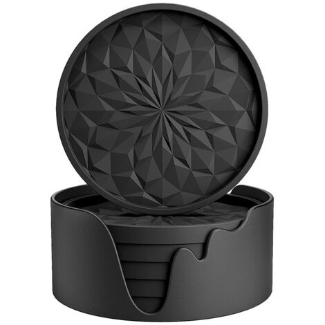 Vasos de silicona para postre con soporte, juego de 6, posavasos para bebidas frías o calientes, antideslizantes, antiadherentes, bandeja profunda, color negro