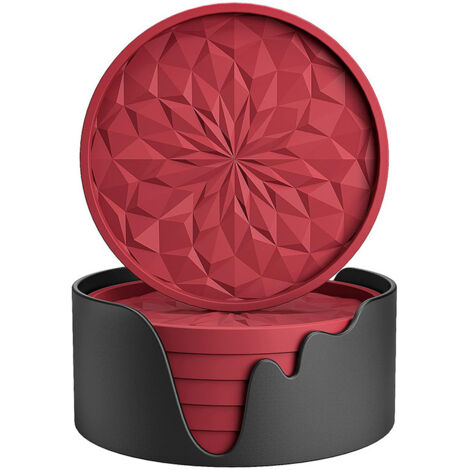 Vasos de silicona para postre con soporte, juego de 6, posavasos para bebidas frías o calientes, antideslizantes, antiadherentes, bandeja profunda, color rojo