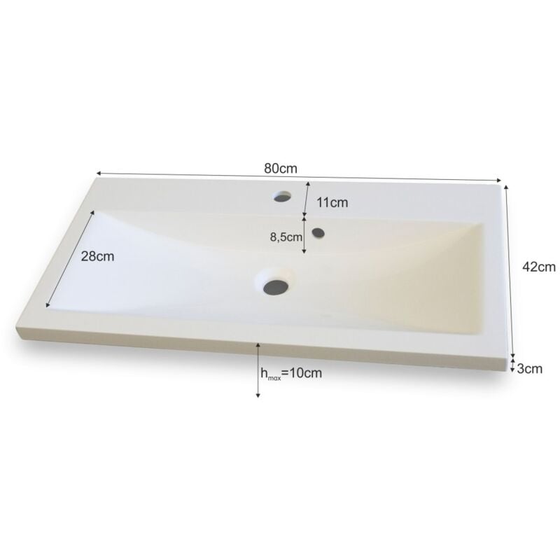 Meublorama - Vasque 80cm collection raven, coloris blanc