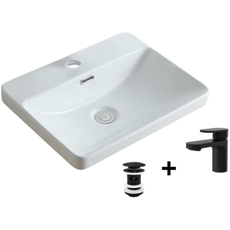 Vasque à encastrer 48x37cm lea + robinet + bonde