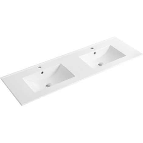 Vasque à encastrer blanche rectangle en céramique - 151 x 46,5 cm - MOTIAC