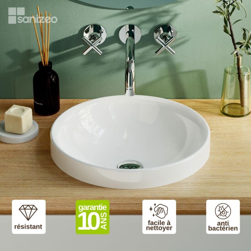 Vasque à encastrer érik Minéral Composite Blanc Brillant Ronde 40cmH12.7cm Lavaberg by Sanizéo