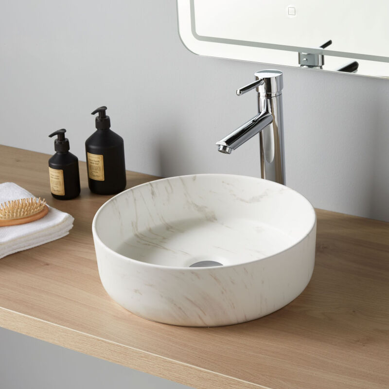 Vasque à poser Andria ø36 cm - Effet marbre - Rebords fins